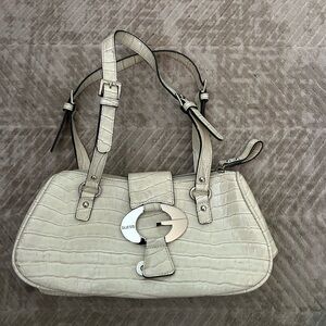 Guess Ivory Croc-Patterned Shoulder Bag